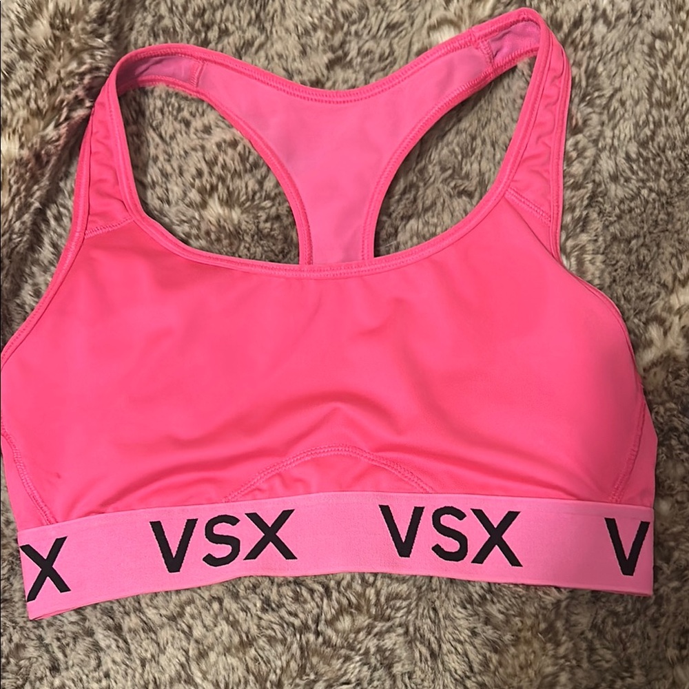 Victoria's Secret VSX Neon Pink Racerback Logo Band Sports Bra